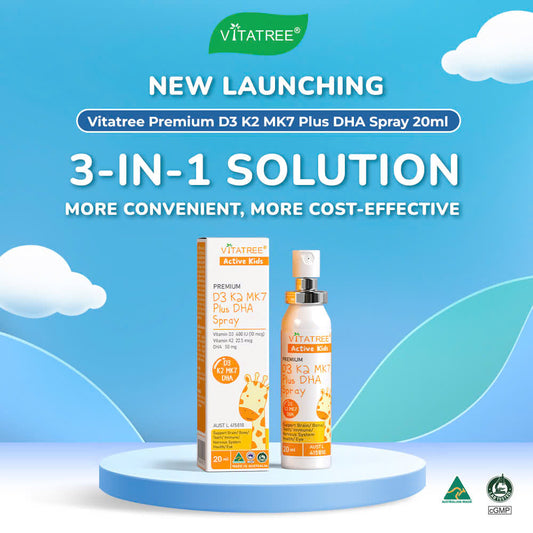 [NEW LAUNCHING] Vitatree Premium D3 K2 MK7 Plus DHA Spray 20ml: 3-IN-1 SOLUTION – MORE CONVENIENT, MORE COST-EFFECTIVE